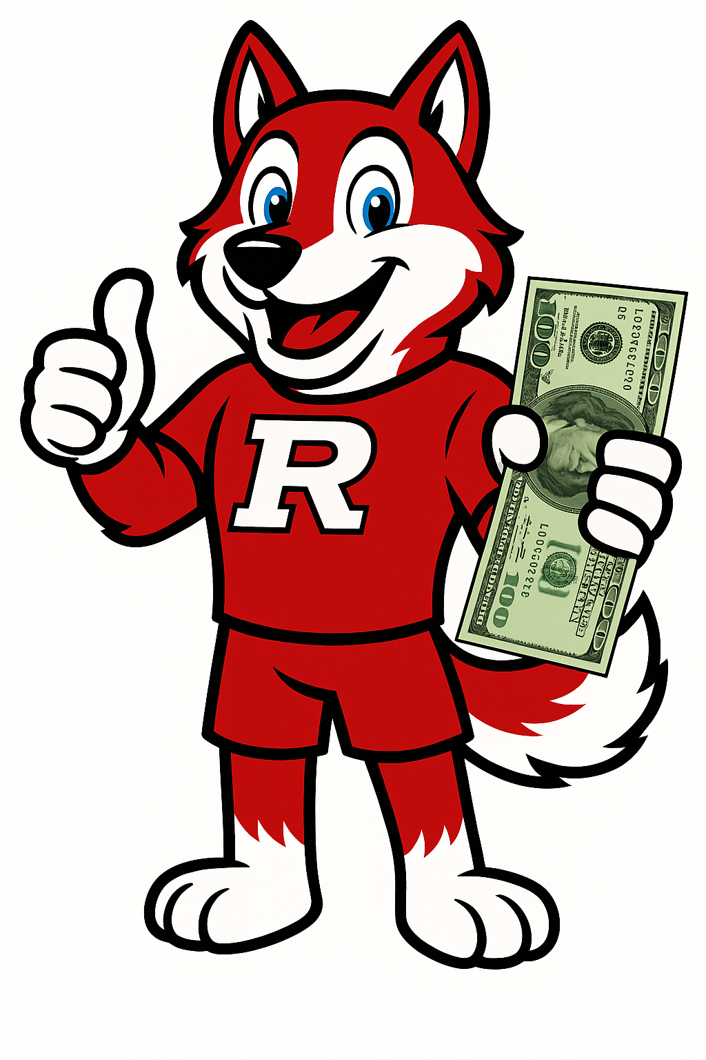 Raider Rex holding a $100 bill